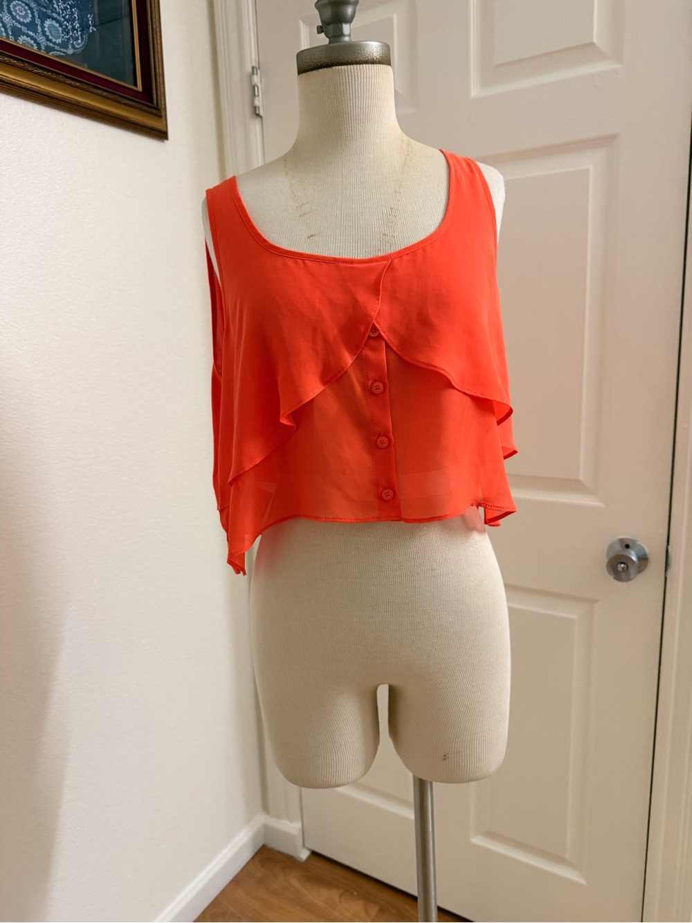 BCBGeneration Coral-Orange Layered Ruffle Button Camisole
